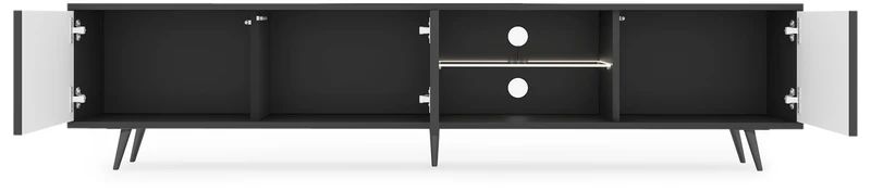 TV-Schrank Bello mit Lamellenfronten, 175 cm, schwarz, mit LED und schwarzen Beinen