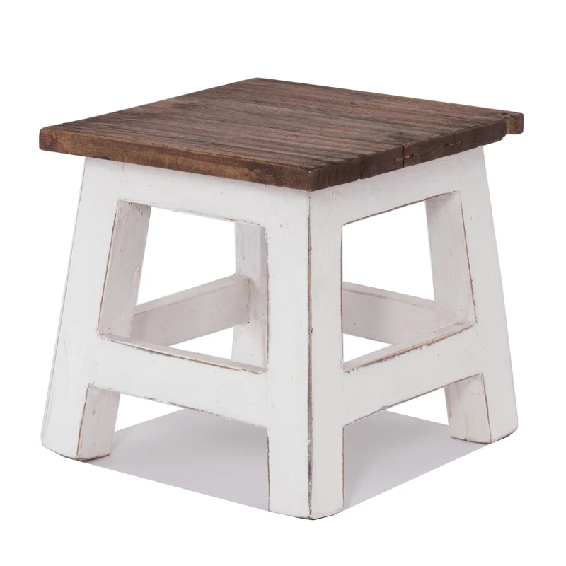 Fusshocker PALO | 27x26cm (HxB), rustikaler Holzhocker Mahagoni Hocker | Farbe: 06 weiß-landhaus