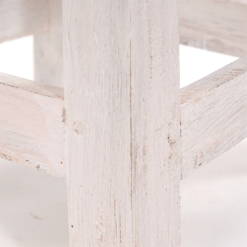 Fusshocker PALO | 27x26cm (HxB), rustikaler Holzhocker Mahagoni Hocker | Farbe: 05 weiß-natur