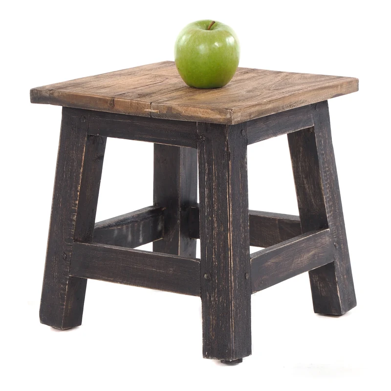 Fusshocker PALO | 27x26cm (HxB), rustikaler Holzhocker Mahagoni Hocker | Farbe: 04 schwarz-natur