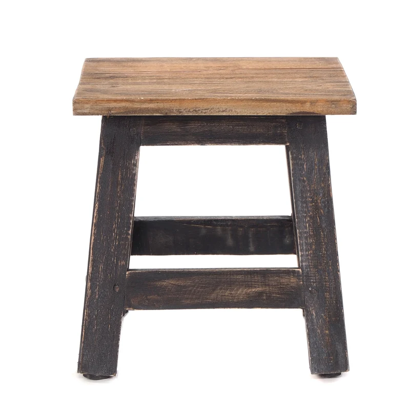Fusshocker PALO | 27x26cm (HxB), rustikaler Holzhocker Mahagoni Hocker | Farbe: 04 schwarz-natur