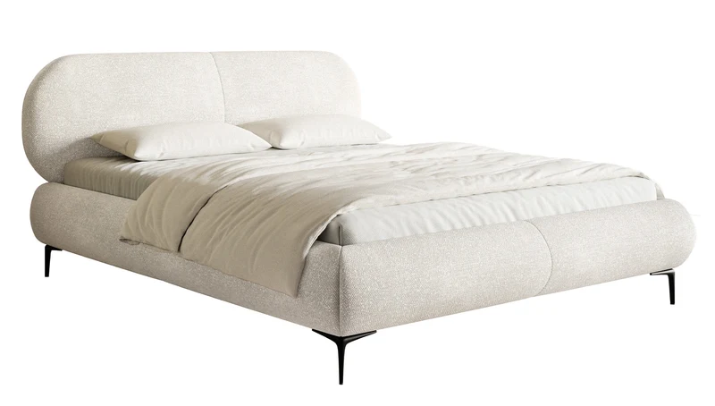 Polsterbett 140x200 cm Ovalle cremefarbenes Chenille mit schwarzen Beinen