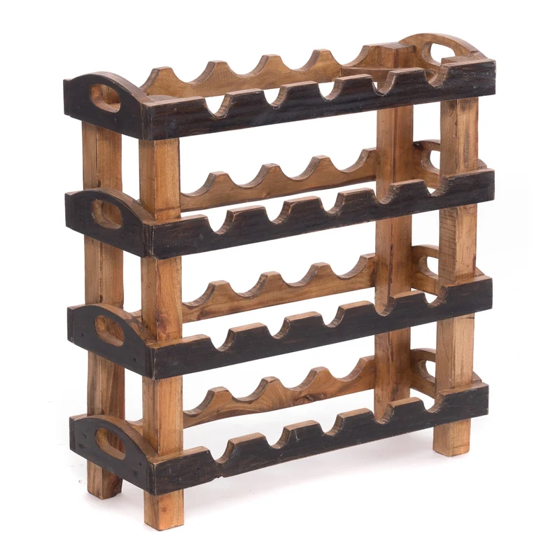 WEINREGAL "RUSTIC" | 66x61x24cm(HxBxT), Mahagoni | Flaschenhalter | Farbe: 04 schwarz-natur