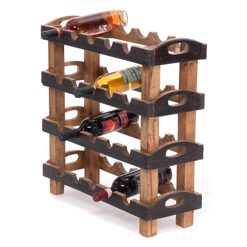 WEINREGAL "RUSTIC" | 66x61x24cm(HxBxT), Mahagoni | Flaschenhalter | Farbe: 04 schwarz-natur
