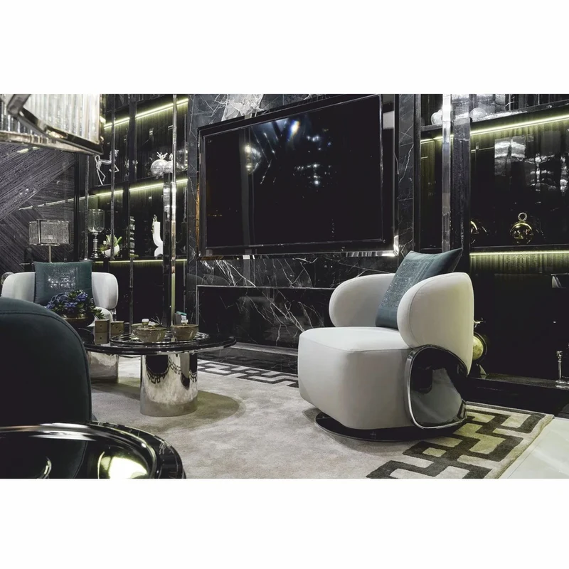 Casa Padrino Luxus Drehsessel Hellgrau / Dunkelbraun / Silber - Wohnzimmer & Hotel Möbel