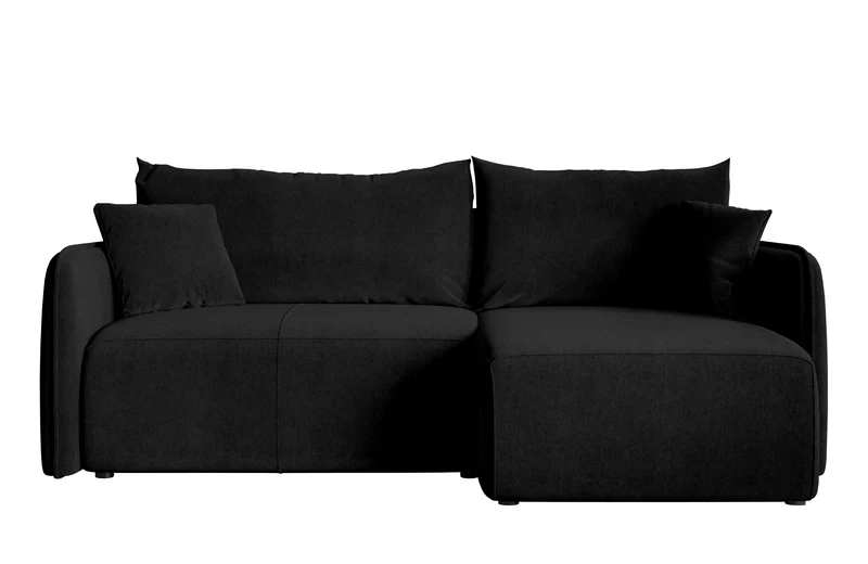 Ecksofa mit Schlafunktion Mavio, L-förmig, schwarz, mit Stauraum, hydrophober Samt, universell einsetzbar
