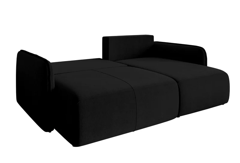 Ecksofa mit Schlafunktion Mavio, L-förmig, schwarz, mit Stauraum, hydrophober Samt, universell einsetzbar