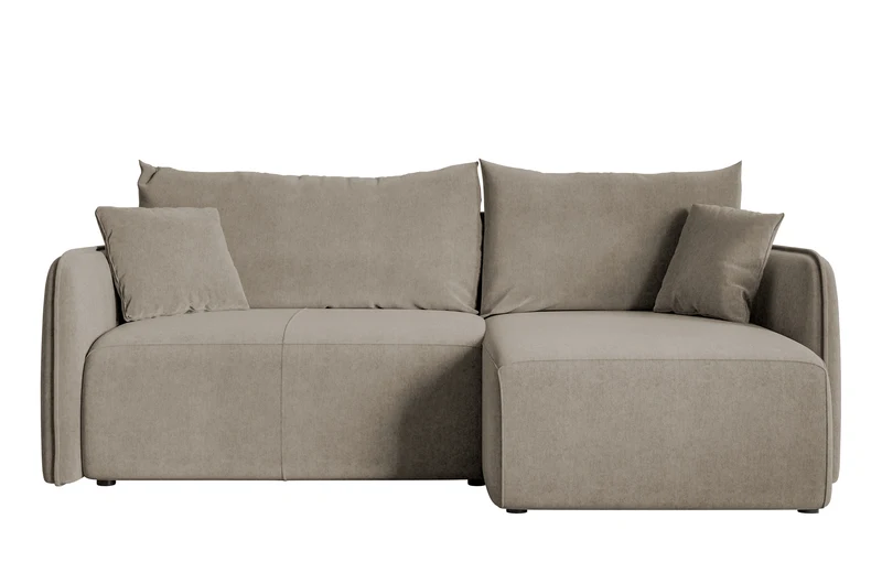 Ecksofa mit Schlafunktion Mavio, L-förmig, grau-beige, mit Stauraum, hydrophobes Samtgewebe, universell einsetzbar