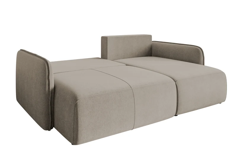 Ecksofa mit Schlafunktion Mavio, L-förmig, grau-beige, mit Stauraum, hydrophobes Samtgewebe, universell einsetzbar