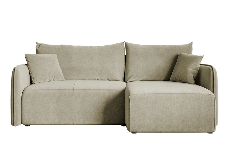 Ecksofa mit Schlaffunktion Mavio, L-förmig, hellbeige, mit Stauraum, wasserabweisender Velours, universell einsetzbar