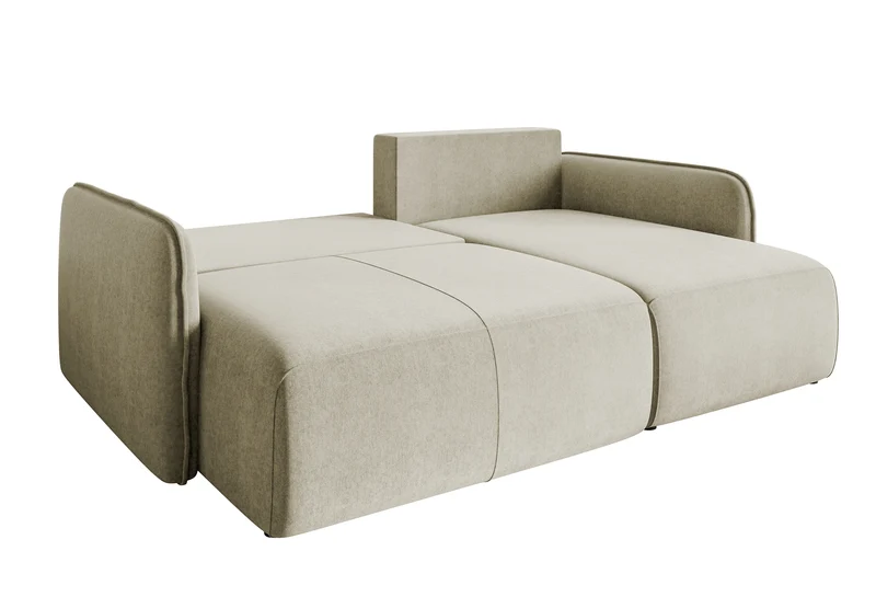 Ecksofa mit Schlaffunktion Mavio, L-förmig, hellbeige, mit Stauraum, wasserabweisender Velours, universell einsetzbar