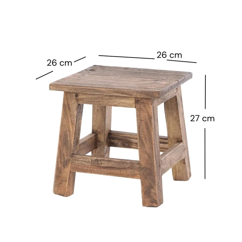 Fusshocker PALO | 27x26cm (HxB), rustikaler Holzhocker Mahagoni Hocker | Farbe: 01 natur-vintage