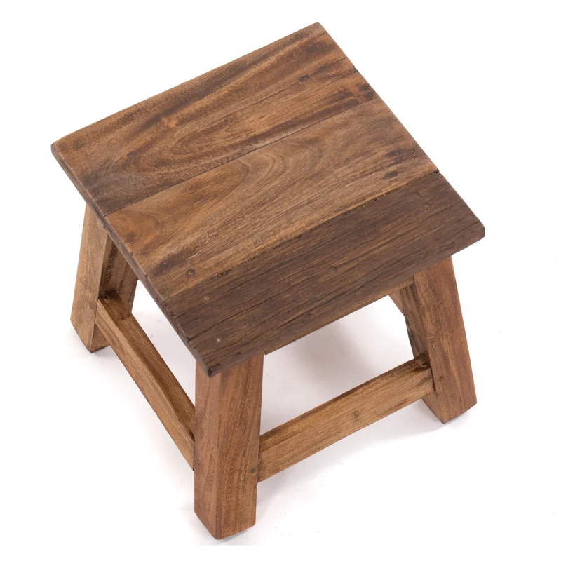 Fusshocker PALO | 27x26cm (HxB), rustikaler Holzhocker Mahagoni Hocker | Farbe: 01 natur-vintage
