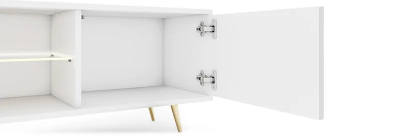 TV-Schrank Bello mit Lamellenfronten, 175 cm, weiß mit LED und goldenen Beinen