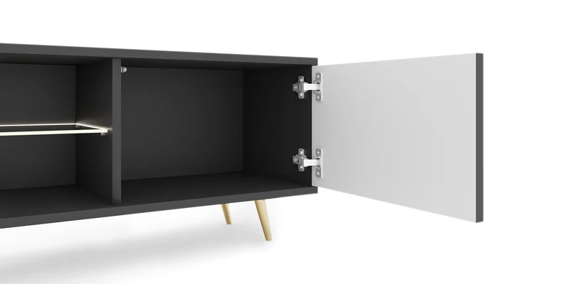 TV-Schrank Bello mit Lamellenfronten, 175 cm, schwarz, mit LED und goldenen Beinen
