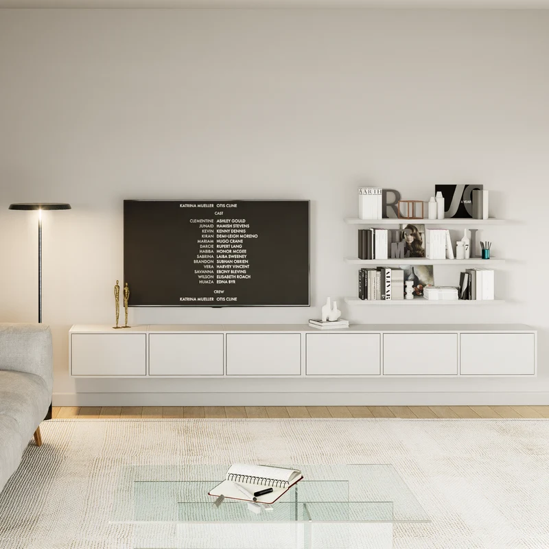 Hängender TV-Schrank Framme mit sechs Klappen, 300 cm, weiß