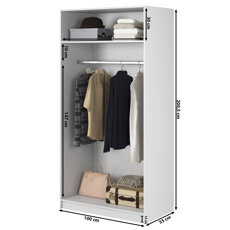 Zweiturige Moonir-Garderobe mit 100 cm Kleiderstange Schwarz