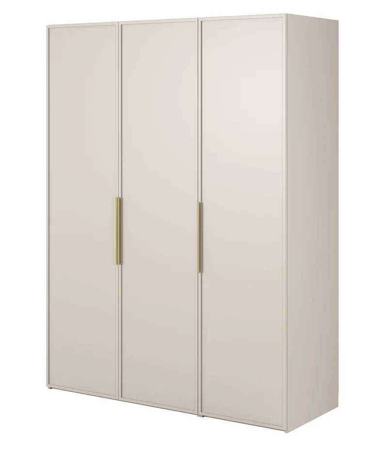 Drehtürenschrank Frame mit langer Kleiderstange, sieben Regalen und Container, 150 cm, Grau-Beige