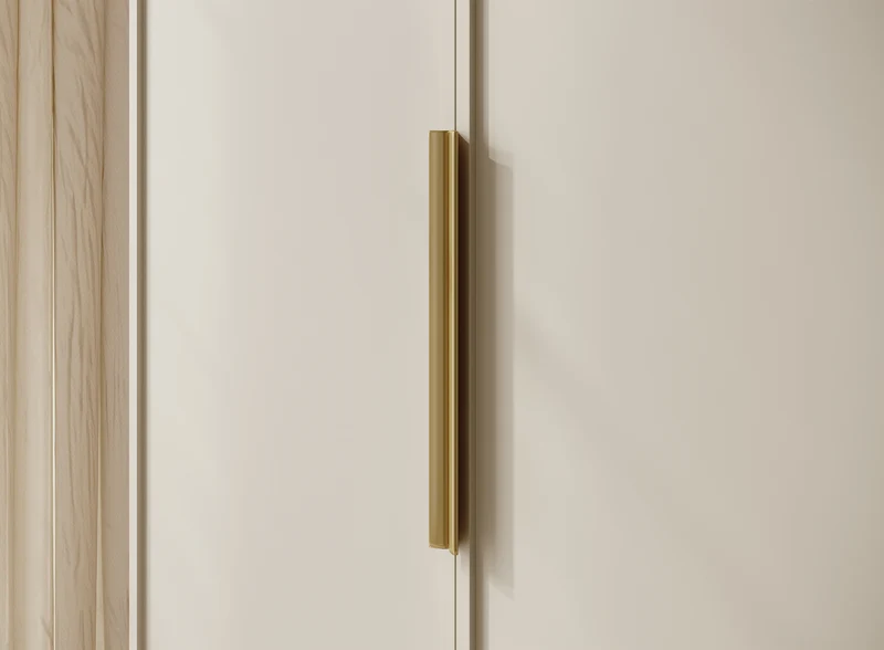 Drehtürenschrank Frame mit langer Kleiderstange, sieben Regalen und Container, 150 cm, Grau-Beige