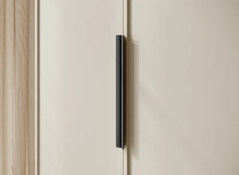 Drehtürenschrank Frame mit langer Kleiderstange, sieben Regalen und Container, 150 cm, Grau-Beige