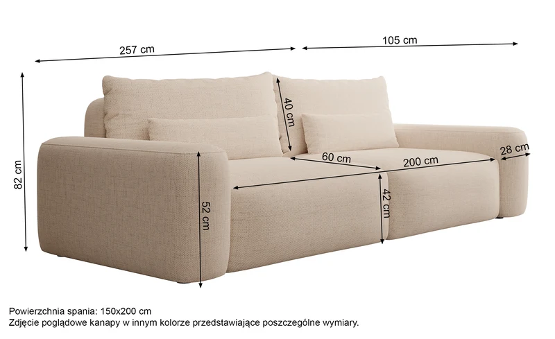 Dreisitziges ausklappbares Sofa Carnos, dunkelgrauer Chenille-Stoff, hydrophob, schwarze Beine
