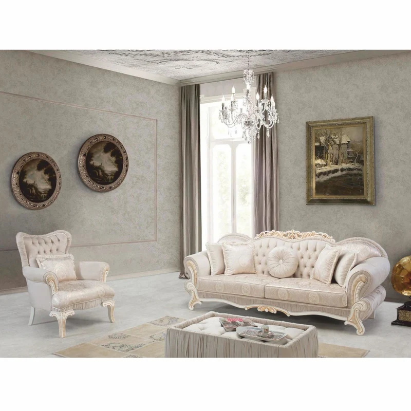 Casa Padrino Luxus Barock Sessel Grau / Weiß / Beige - Barock Wohnzimmer Möbel