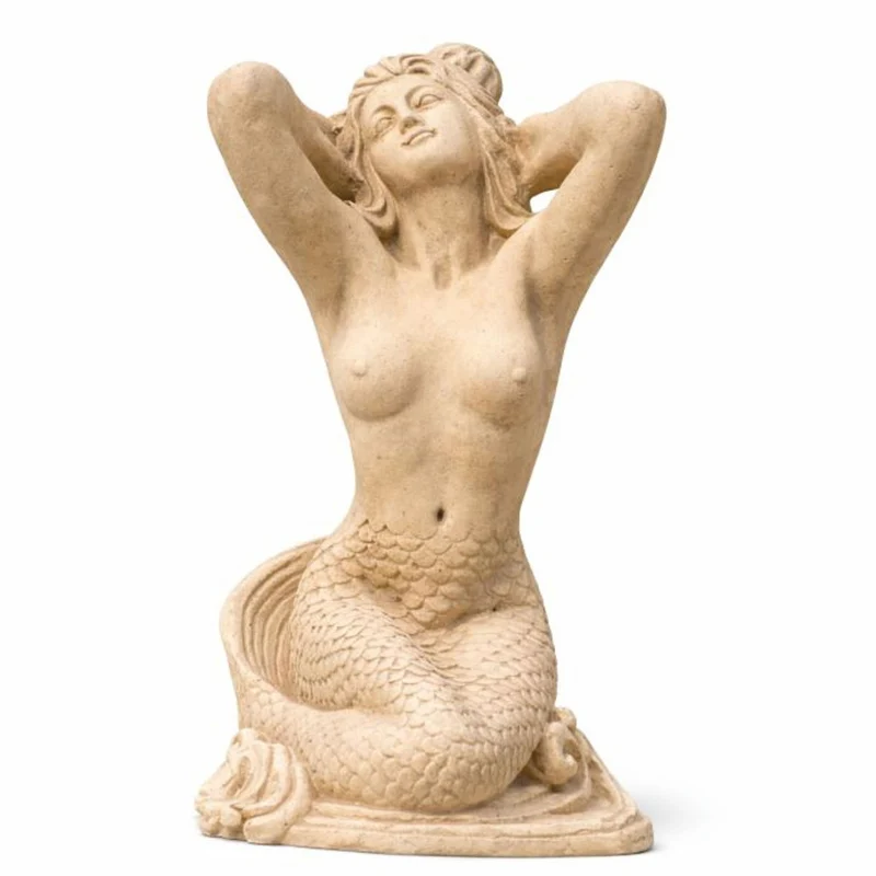 Casa Padrino Jugendstil Garten Deko Skulptur Meerjungfrau Beige H. 57 cm