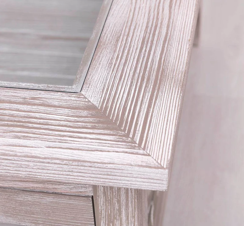 Couchtisch aus Massivholz mit Schaukasten - Fenstertüren und Glasplatte