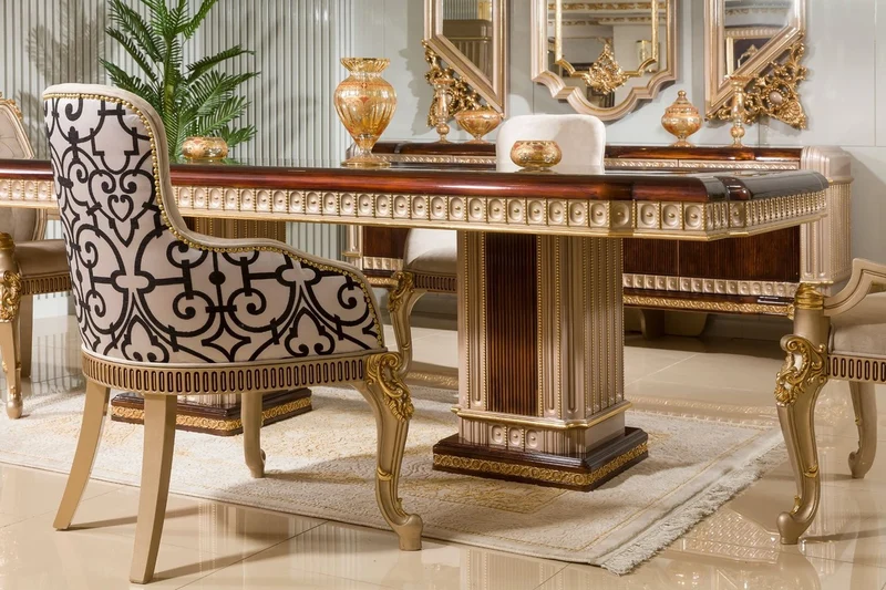 Casa Padrino Luxus Barock Esszimmer Stuhl mit Armlehnen Grau / Weiß / Schwarz / Gold H. 94 cm