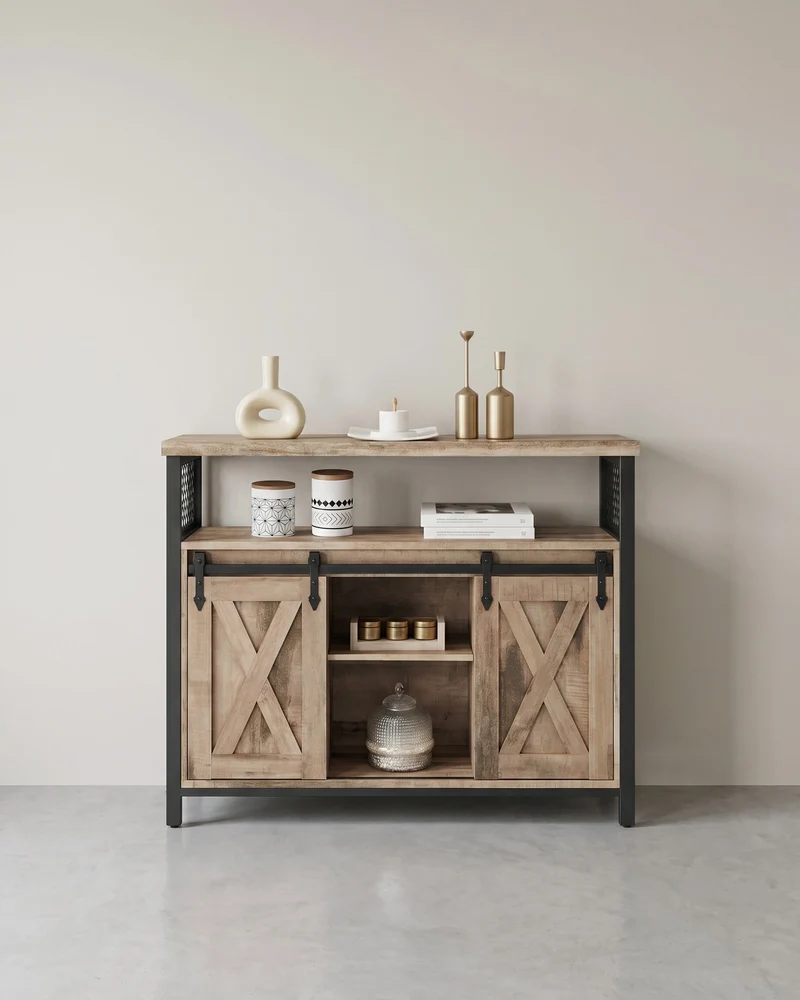 Sideboard mit Schiebetüren - Schrank 100 cm breit - Vintage Braun und Schwarz