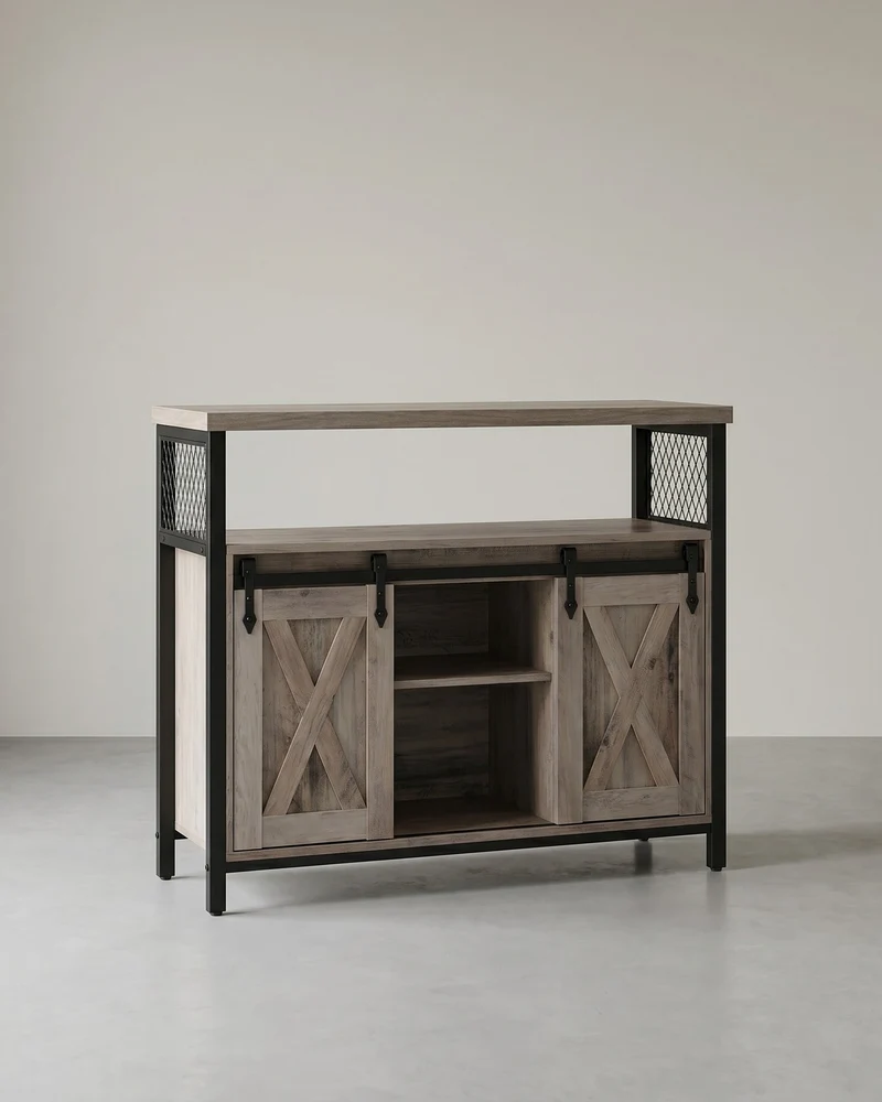 Sideboard mit Schiebetüren - Schrank 100 cm breit - Vintage Braun und Schwarz
