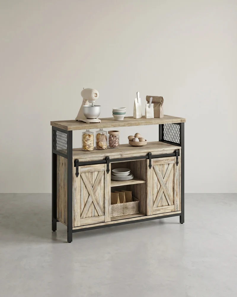 Sideboard mit Schiebetüren - Schrank 100 cm breit - Vintage Braun und Schwarz