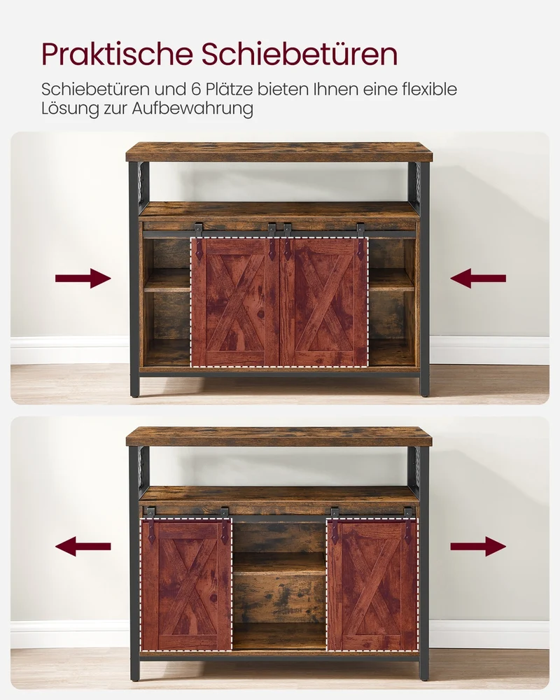 Sideboard mit Schiebetüren - Schrank 100 cm breit - Vintage Braun und Schwarz