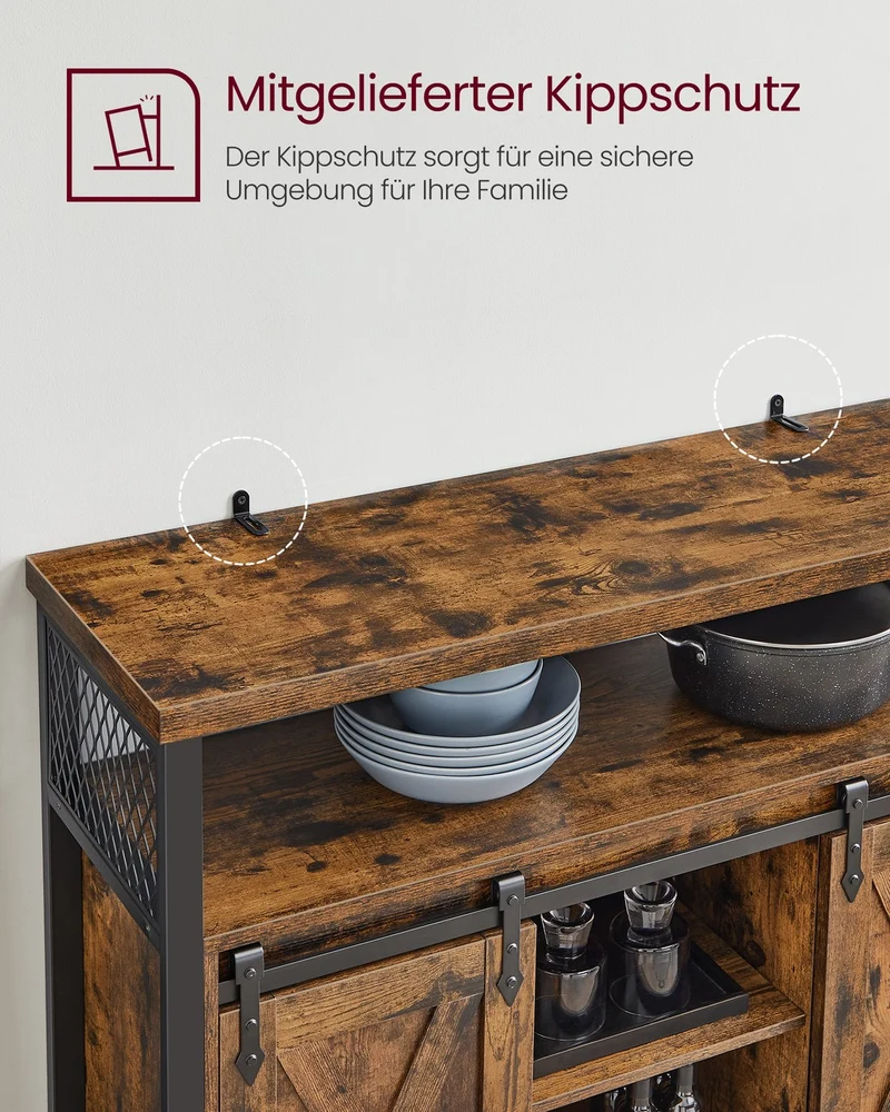 Sideboard mit Schiebetüren - Schrank 100 cm breit - Vintage Braun und Schwarz