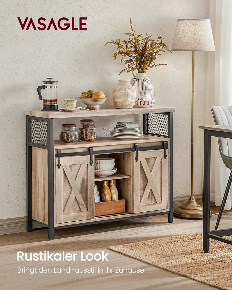 Sideboard mit Schiebetüren - Schrank 100 cm breit - Vintage Braun und Schwarz