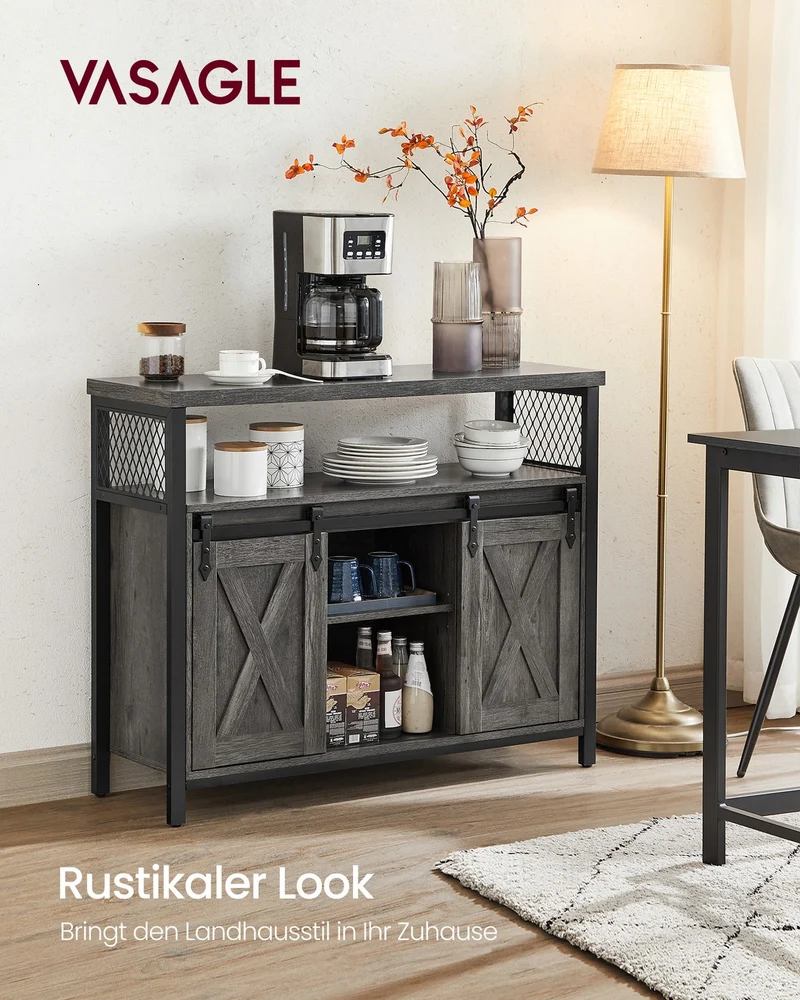 Sideboard mit Schiebetüren - Schrank 100 cm breit - Vintage Braun und Schwarz