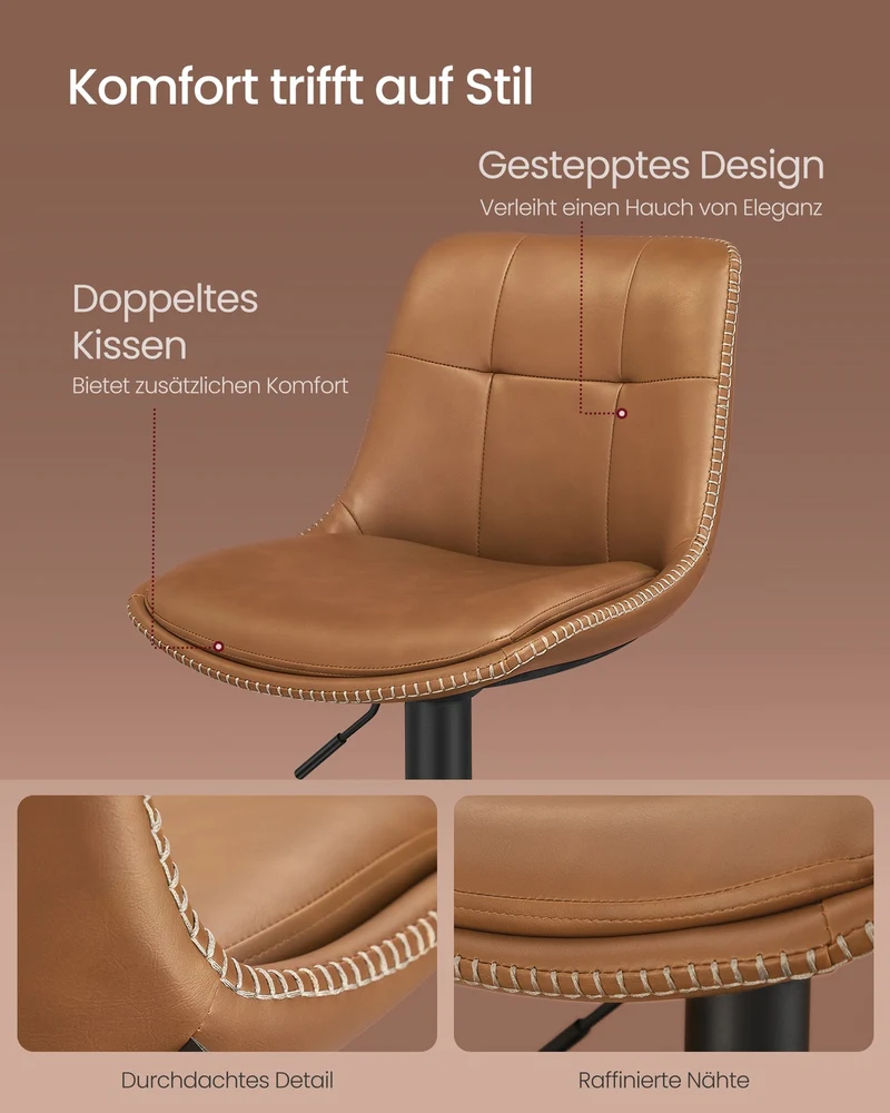 2er-Set Barhocker - Verstellbar und 360° drehbar - Kunstleder