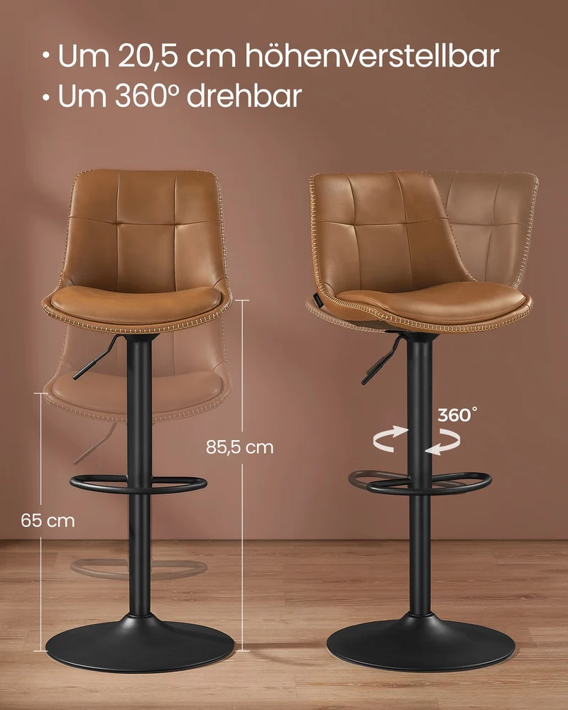 2er-Set Barhocker - Verstellbar und 360° drehbar - Kunstleder