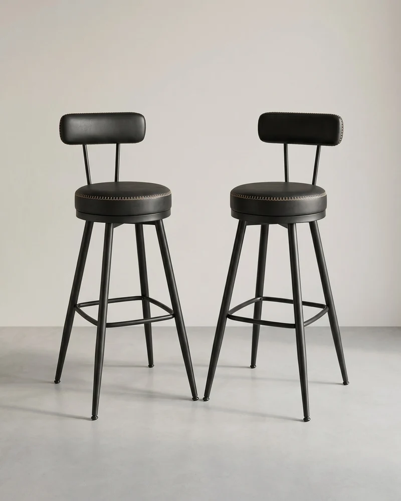 2er Set Barhocker - 360° drehbar - Kunstleder - Industriedesign