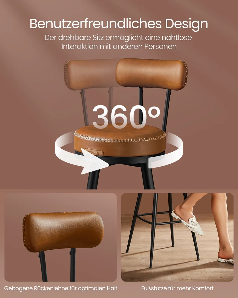 2er Set Barhocker - 360° drehbar - Kunstleder - Industriedesign