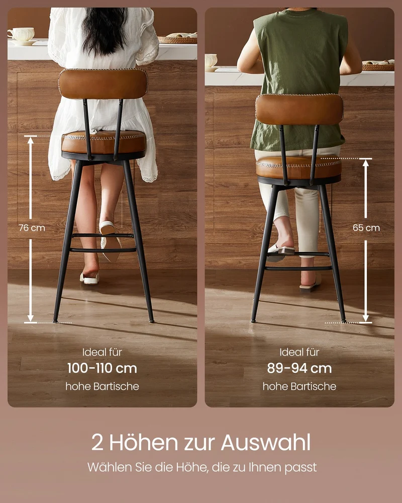 2er Set Barhocker - 360° drehbar - Kunstleder - Industriedesign