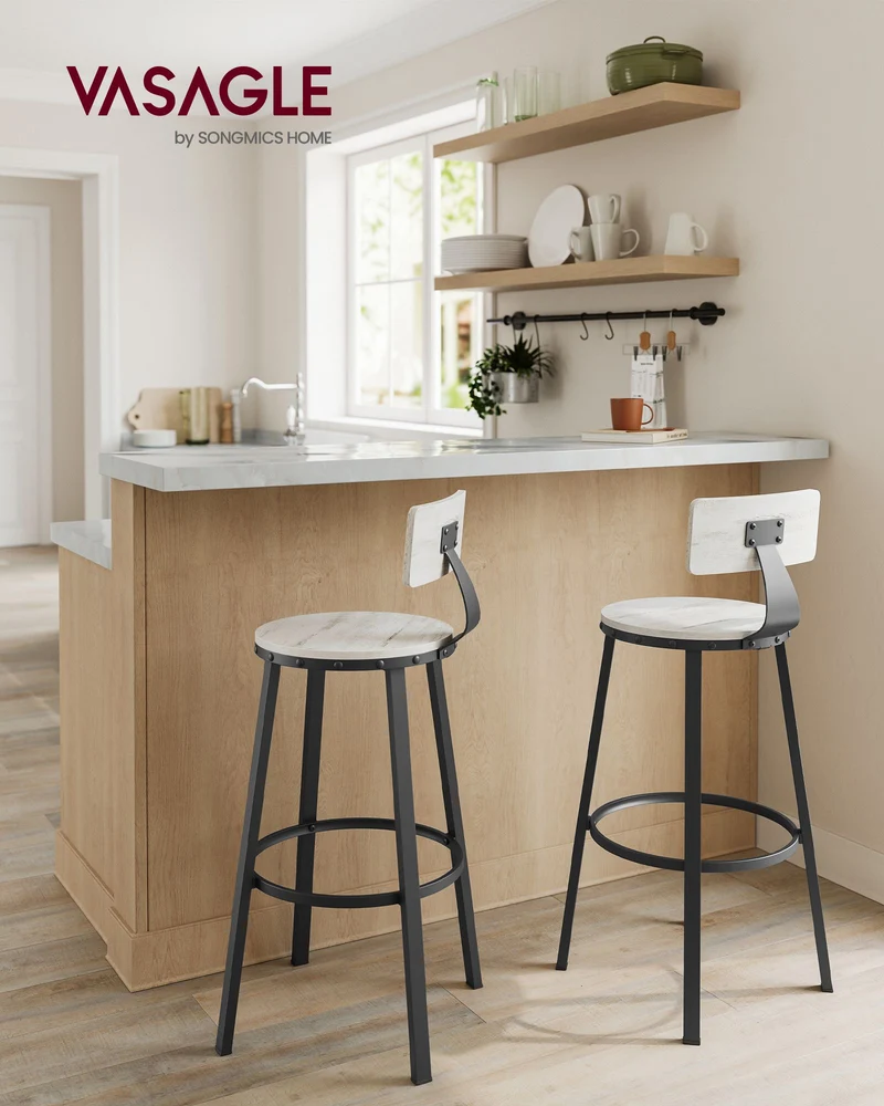 Industrielle Barhocker – 2er-Set – Vintage-Holzsitz