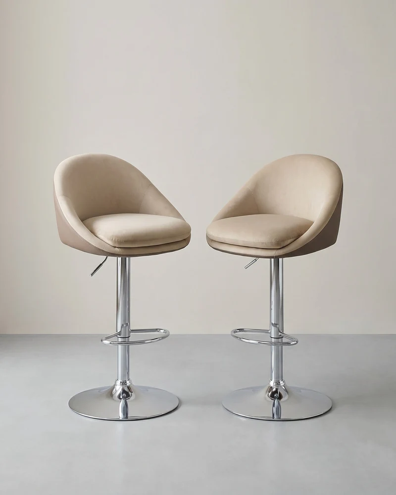 2er-Set Luxus-Barhocker – Bouclé – Samt – Verstellbar