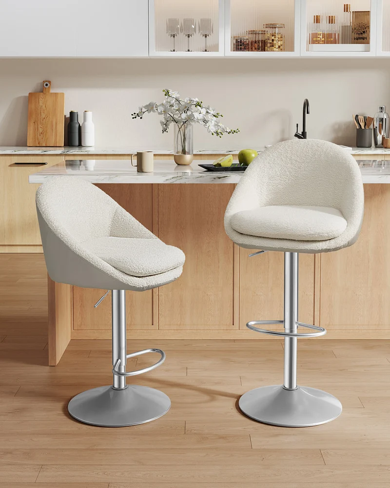 2er-Set Luxus-Barhocker – Bouclé – Samt – Verstellbar
