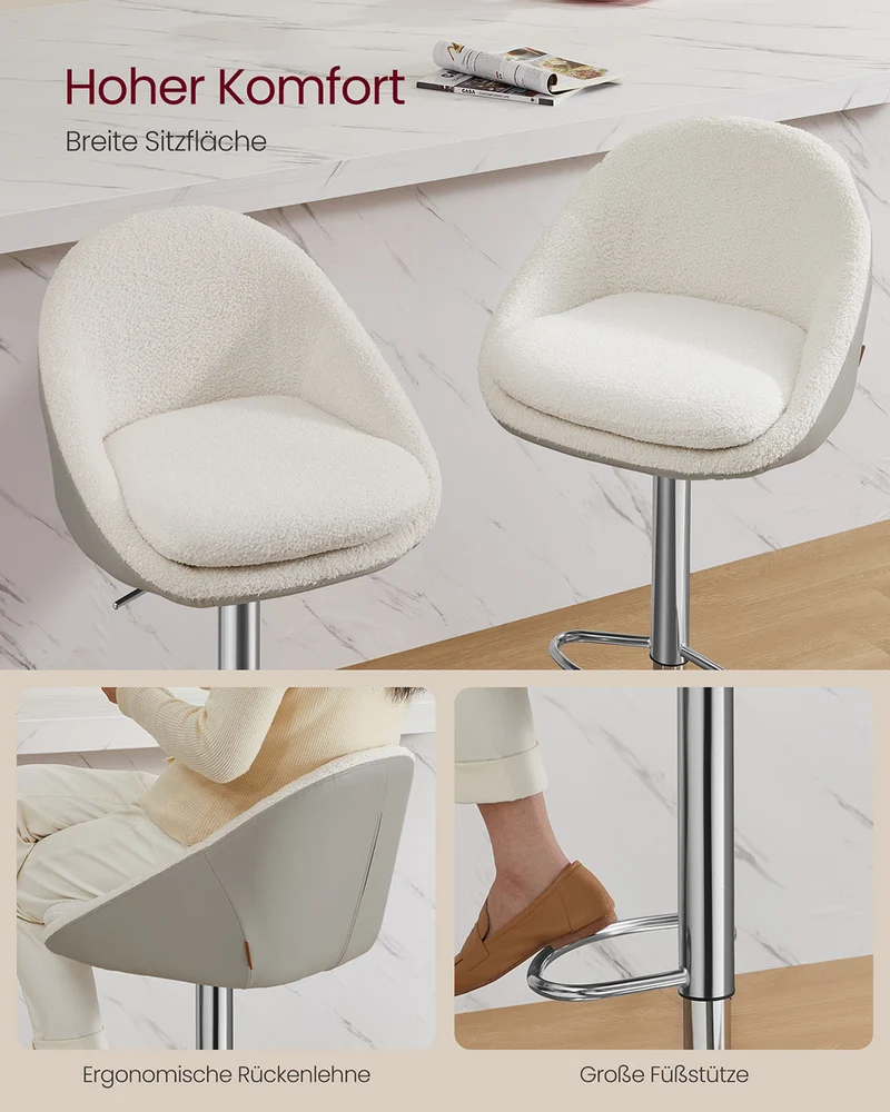 2er-Set Luxus-Barhocker – Bouclé – Samt – Verstellbar