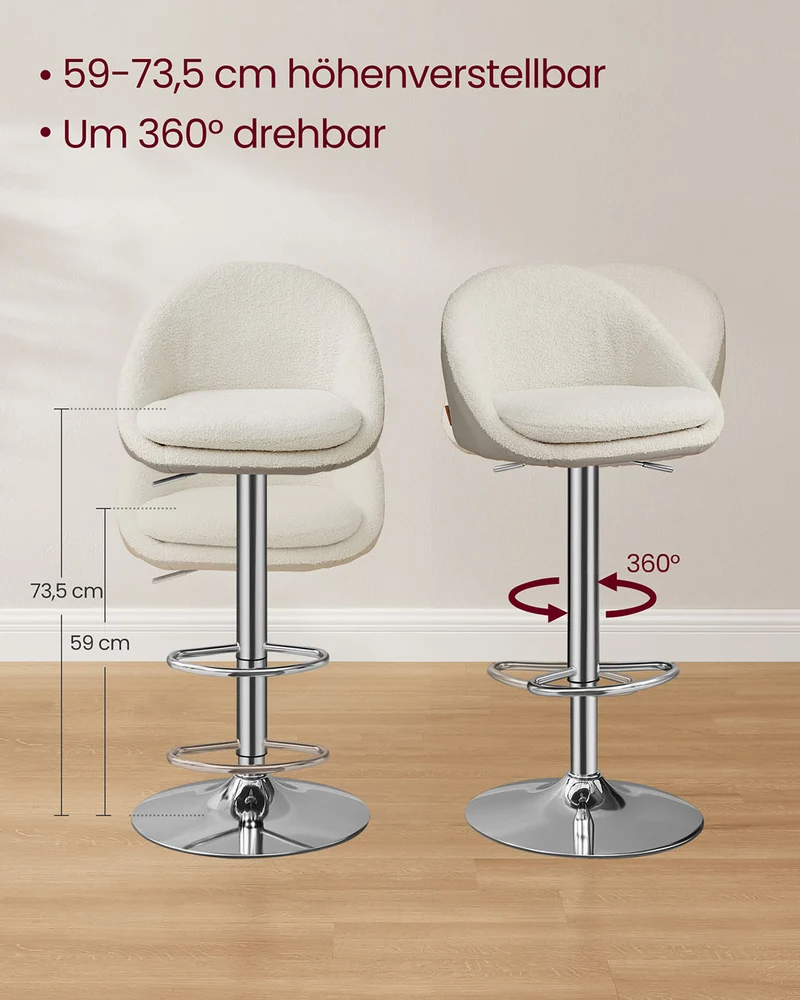 2er-Set Luxus-Barhocker – Bouclé – Samt – Verstellbar