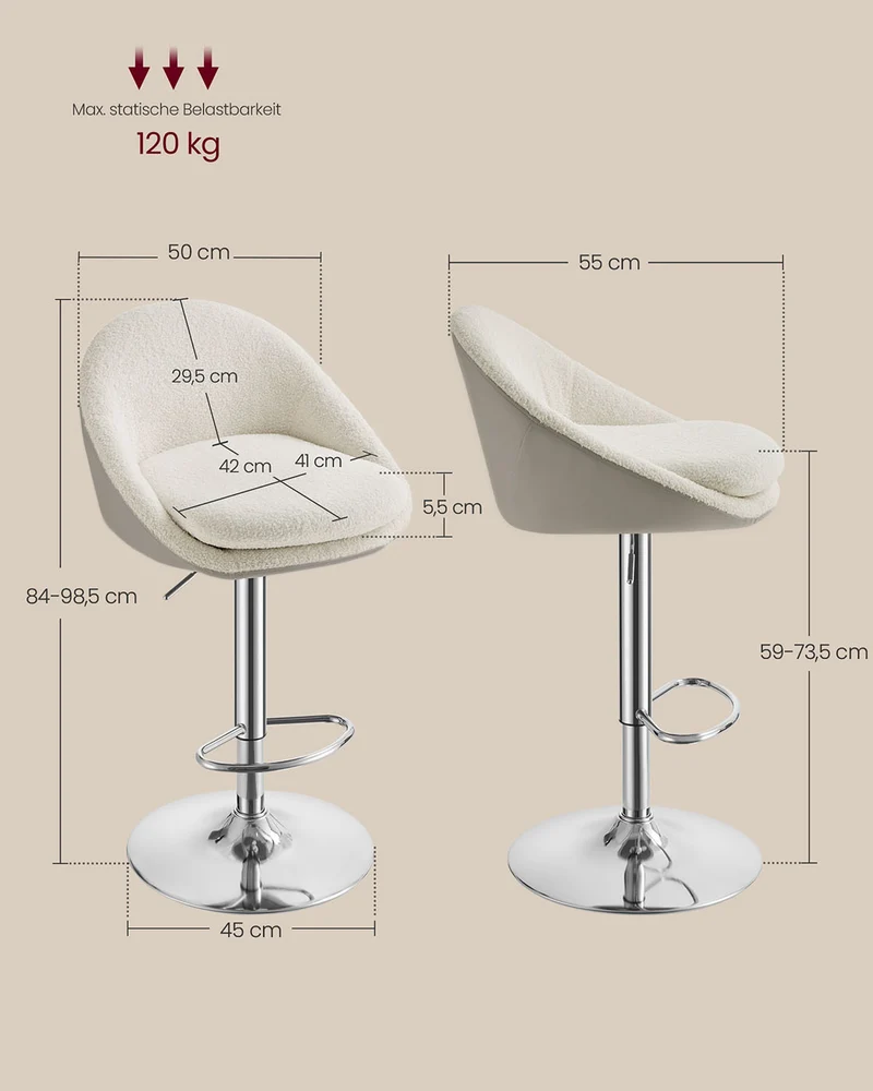 2er-Set Luxus-Barhocker – Bouclé – Samt – Verstellbar
