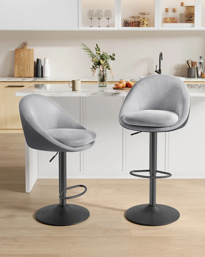2er-Set Luxus-Barhocker – Bouclé – Samt – Verstellbar