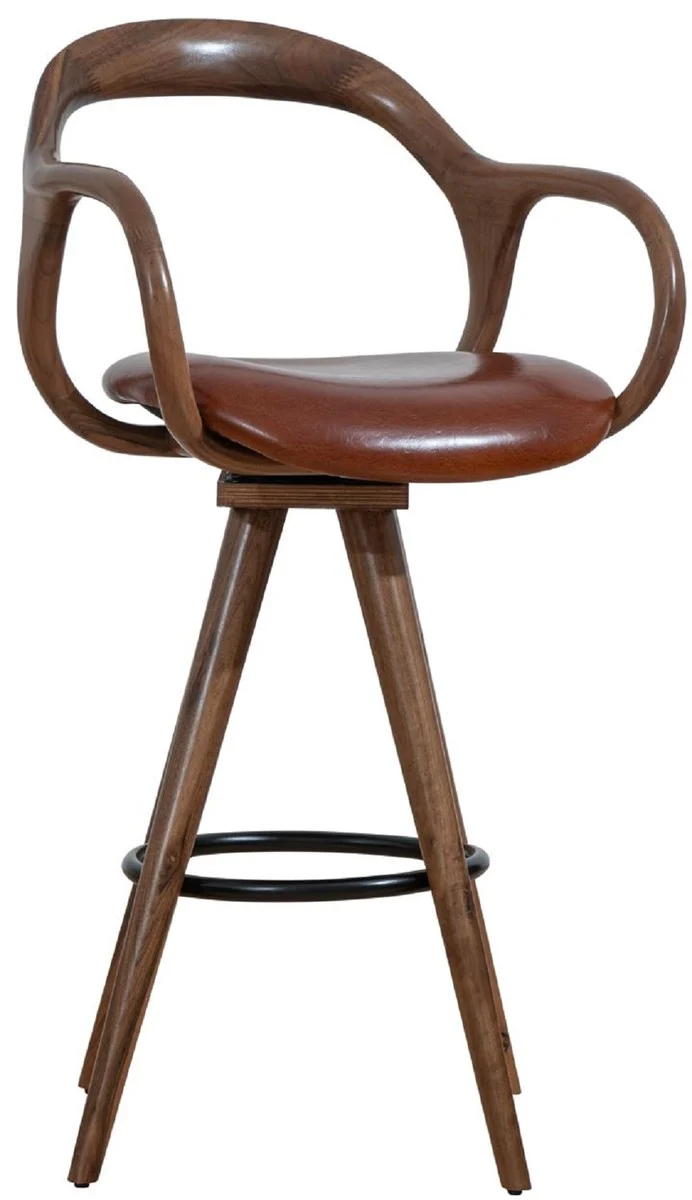 Casa Padrino Luxus Barstuhl mit Armlehnen Braun / Schwarz H. 108 cm