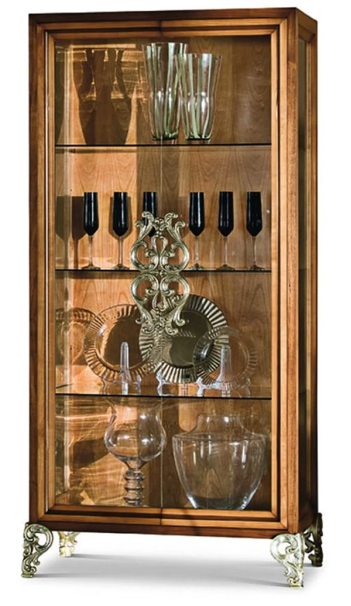 Casa Padrino Luxus Barock Vitrine mit 2 Glastüren Braun / Silber H. 191,5 cm - Barock Möbel - Made in Italy